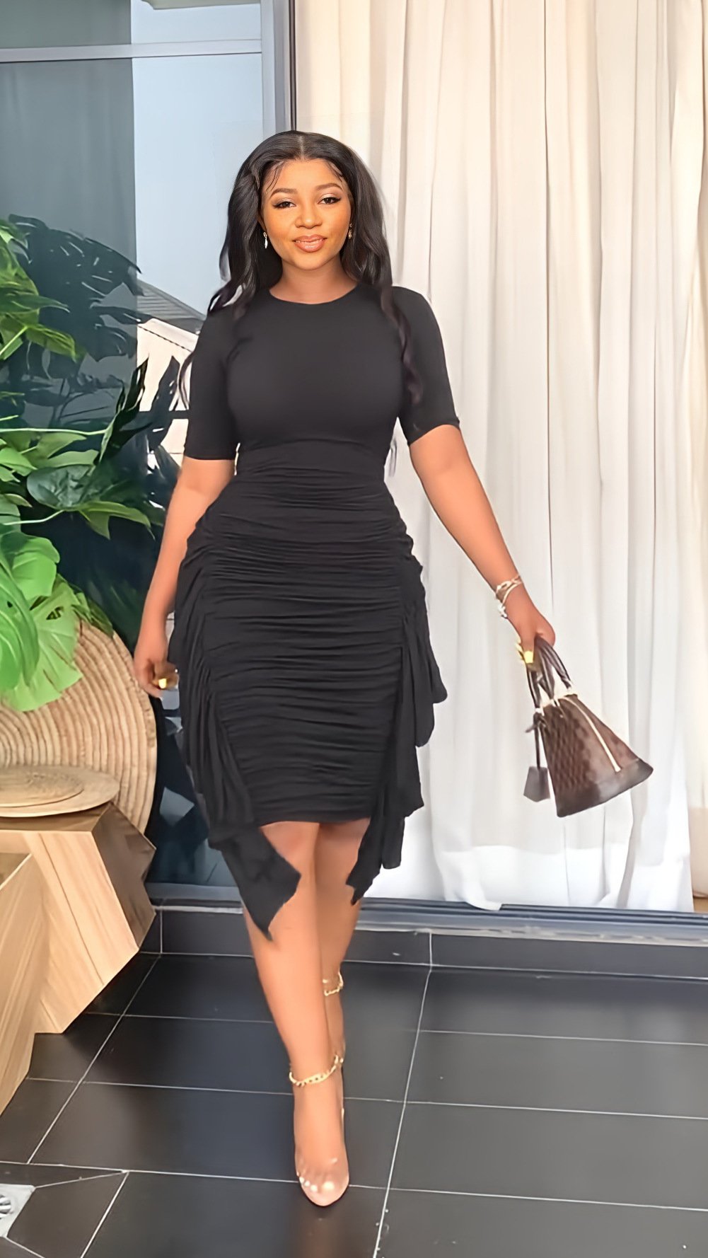 RUCHED MIDI DRESS