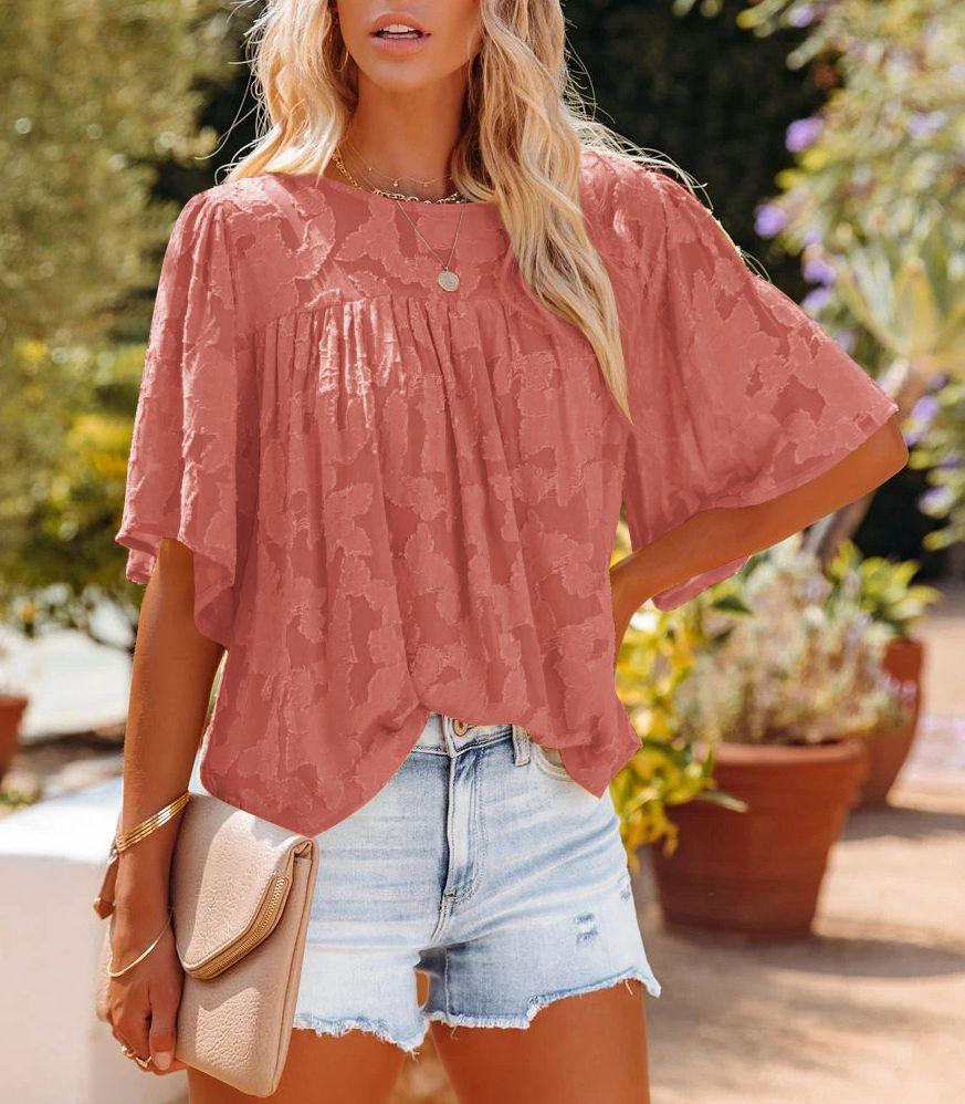 Short Sleeve Lace Chiffon Top