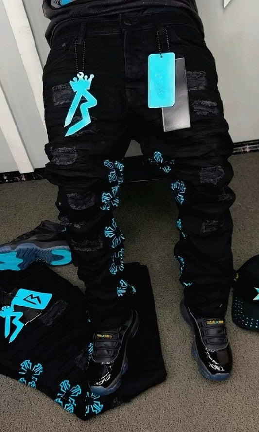 Men's Embroidered Distressed Jeans