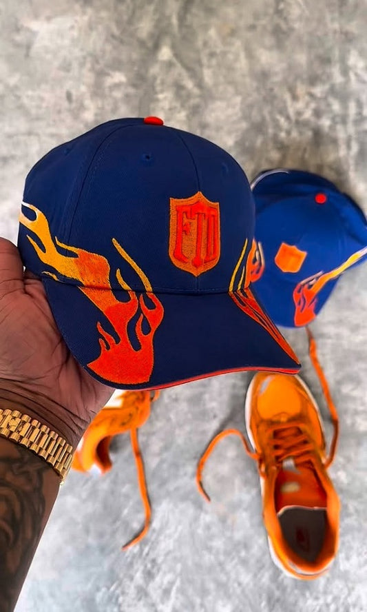 Embroidered Flame Leather-Strap Hat