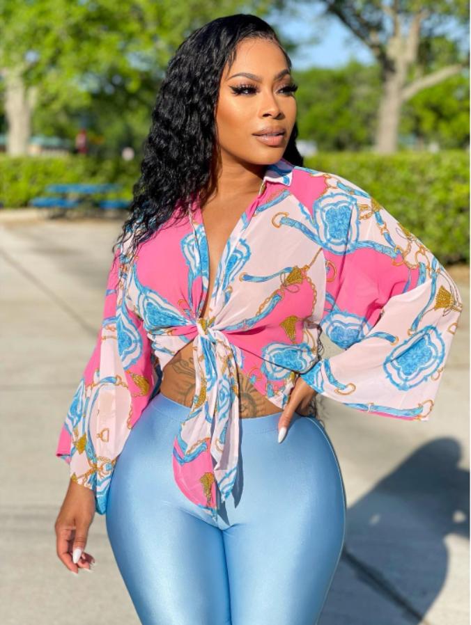 V-neck Bandage Printed Top